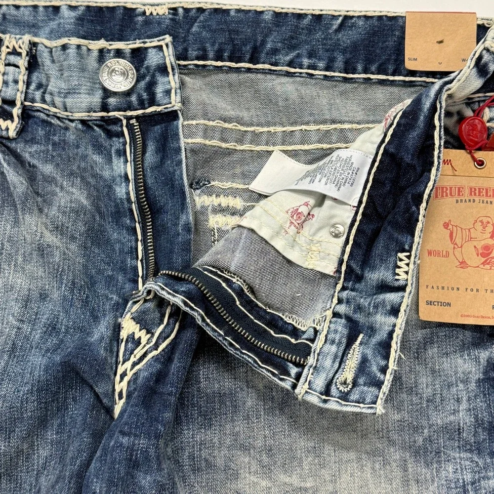 True Religion Slim Flap Super T Jeans Mens 40 x 33 Sunlight Haze Blue 101437 NWT